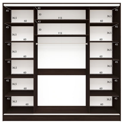 WARDROBE ADLER SLIDING MELAMINE WENGE WITH MIRROR 3-LEAF 240x60x240H HM2462.02