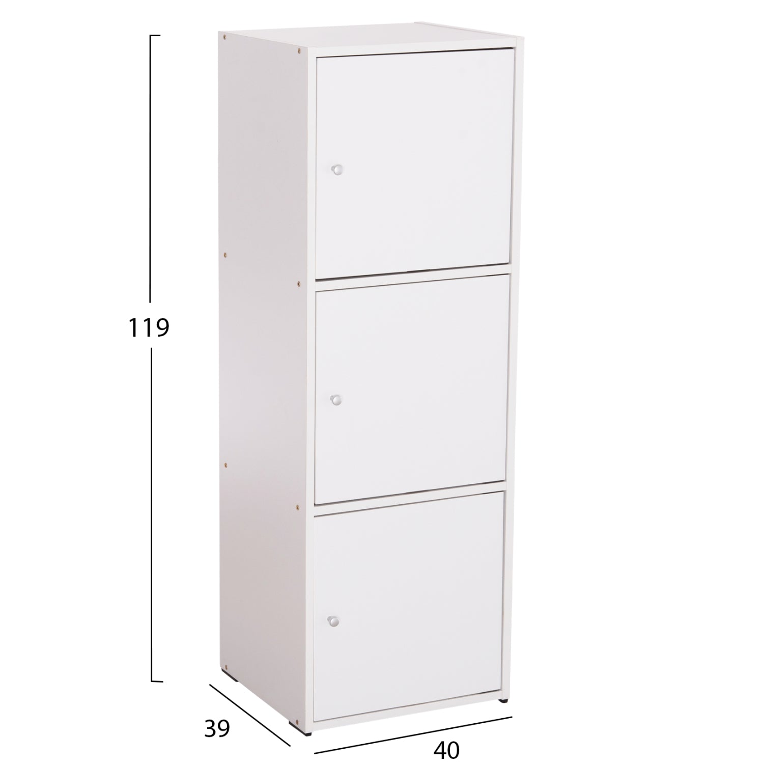 CABINET WITH 3 STORAGE SPACES SORIANO HM9939.01 WHITE MELAMINE 40x39x119Hcm.