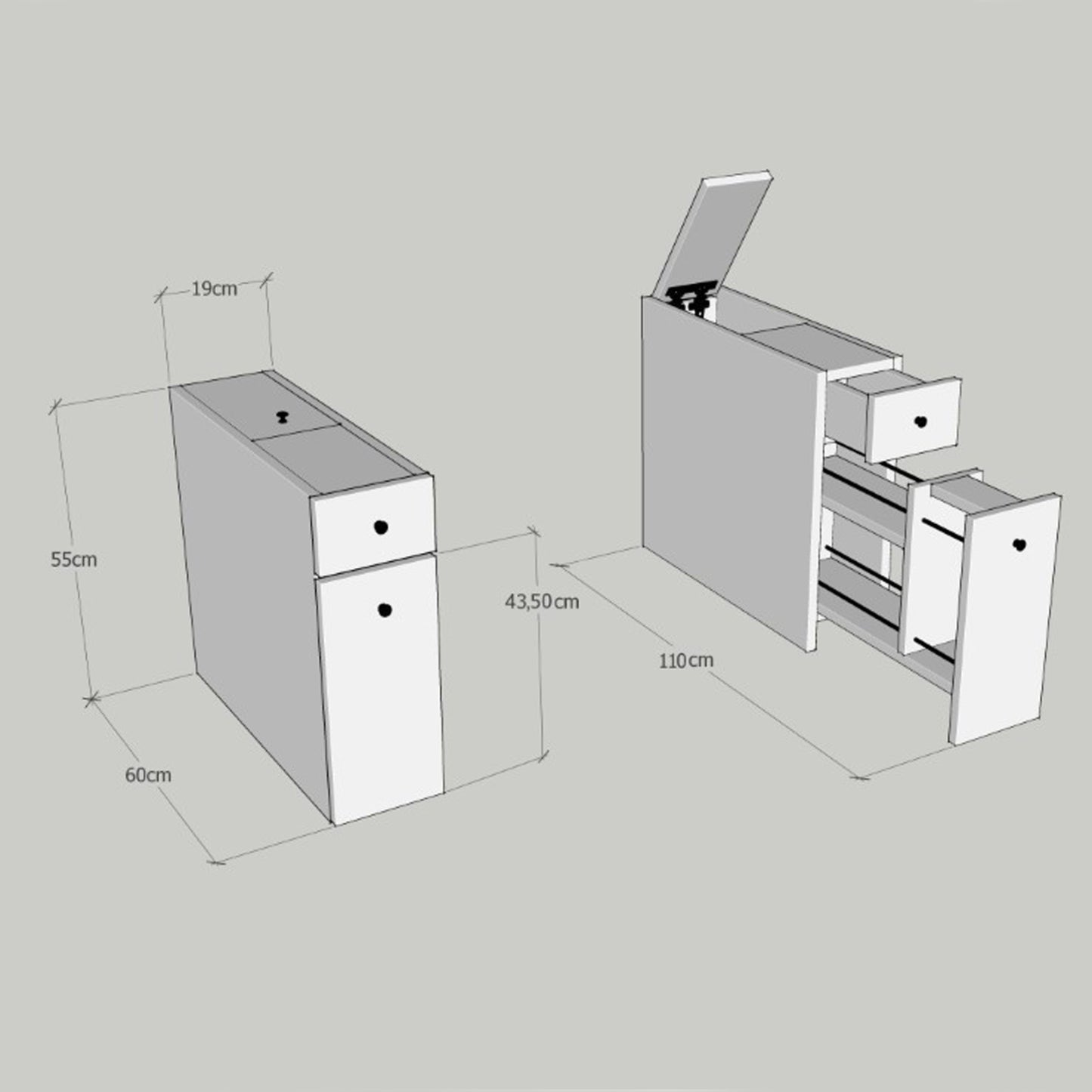 BATHROOM CABINET CHARCOAL GREY MELAMINE 19x60x55Hcm.HM9424.01