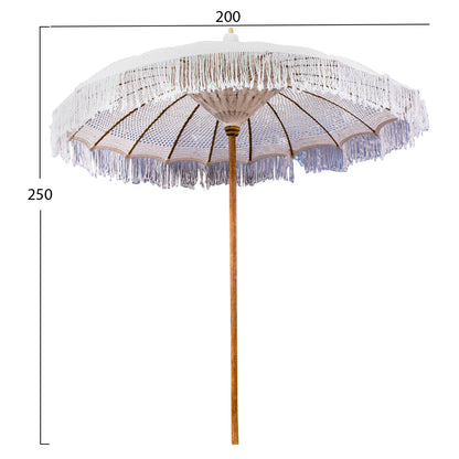 LUX UMBRELLA HM6035.91 TEAK POLE BEIGE MACRAME 200X250