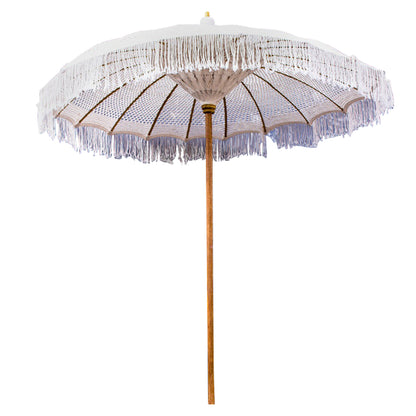 LUX UMBRELLA HM6035.91 TEAK POLE BEIGE MACRAME 200X250