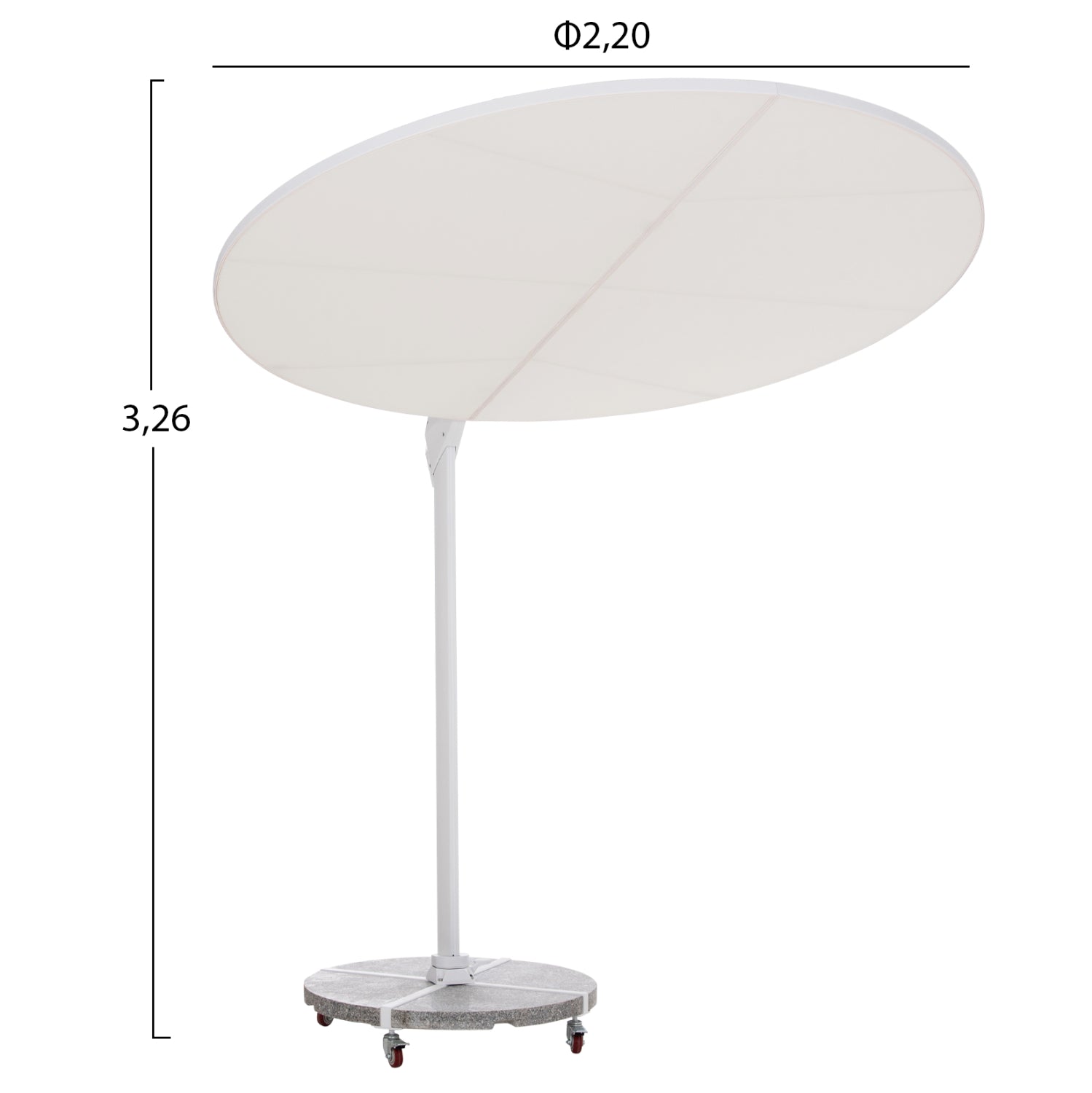 UMBRELLA WITH GROUND BASE SERIES CANNOPY HM21285.02 ALUMINUM & GRANITE--WHITE COLOR Φ2.2m