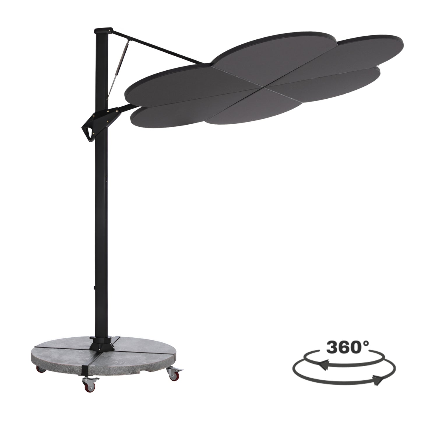 UMBRELLA WITH GROUND BASE SERIES CANNOPY (flower) HM21286.01 ALUMINUM & GRANITE--PENCIL GREY COLOR 2.38x2.2m