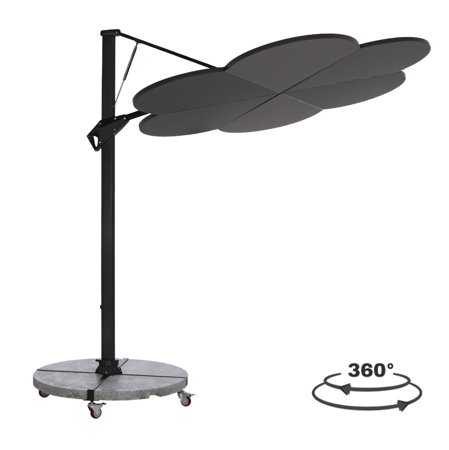 UMBRELLA WITH GROUND BASE SERIES CANNOPY (flower) HM21286.01 ALUMINUM & GRANITE--PENCIL GREY COLOR 2.38x2.2m