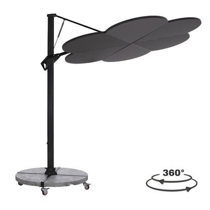 UMBRELLA WITH GROUND BASE SERIES CANNOPY (flower) HM21286.01 ALUMINUM & GRANITE--PENCIL GREY COLOR 2.38x2.2m
