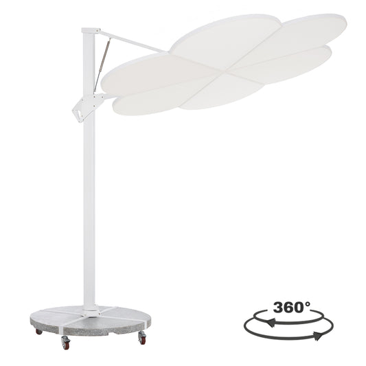 UMBRELLA WITH GROUND BASE SERIES CANNOPY (flower) HM21286.02 ALUMINUM & GRANITE--WHITE COLOR 2.38x2.2m