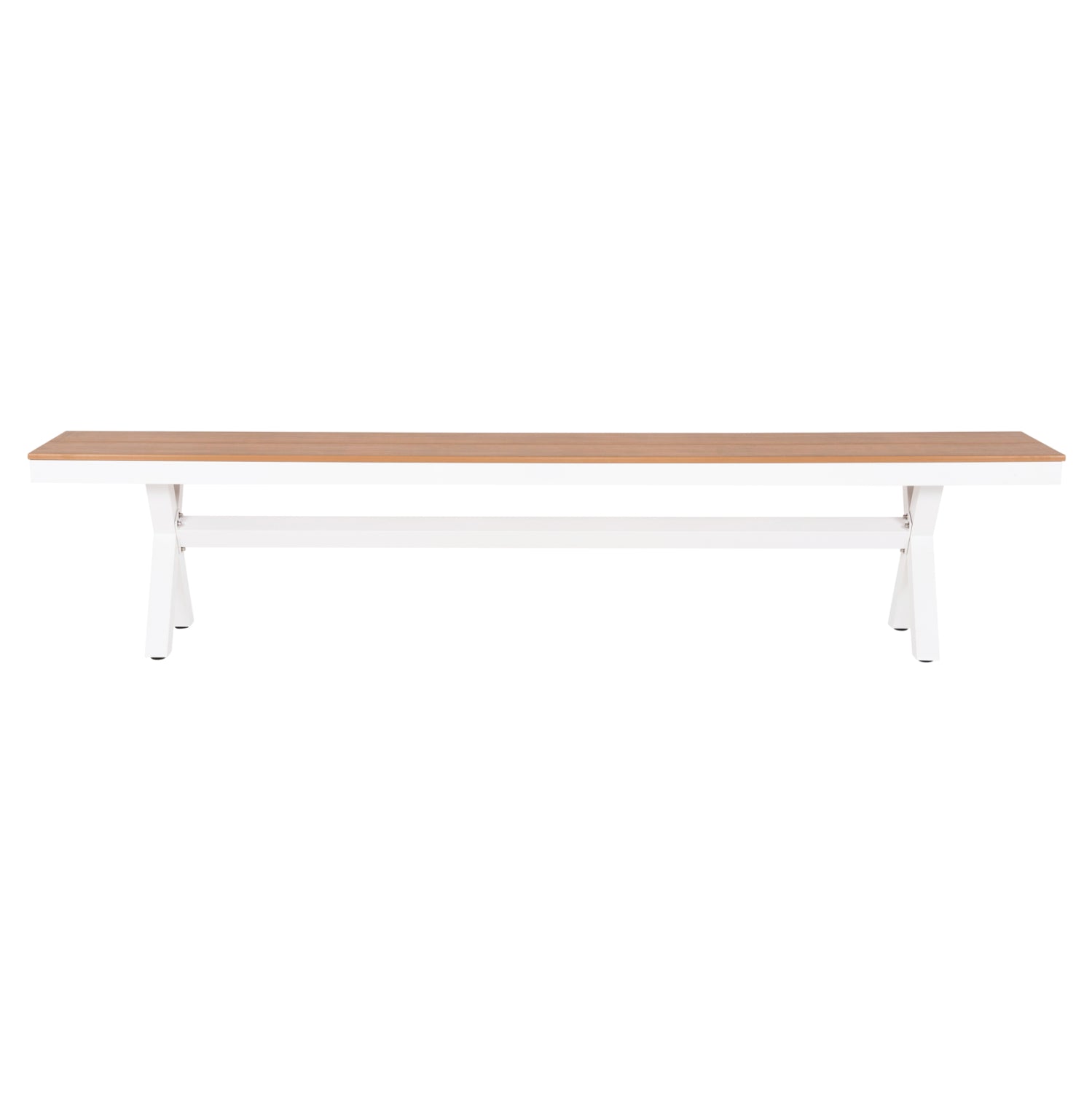 ALUMINUM BENCH TAWNEE HM6040.02 WHITE WITH POLYWOOD SEAT IN NATURAL WOOD COLOR 220x36x44,5Hcm.