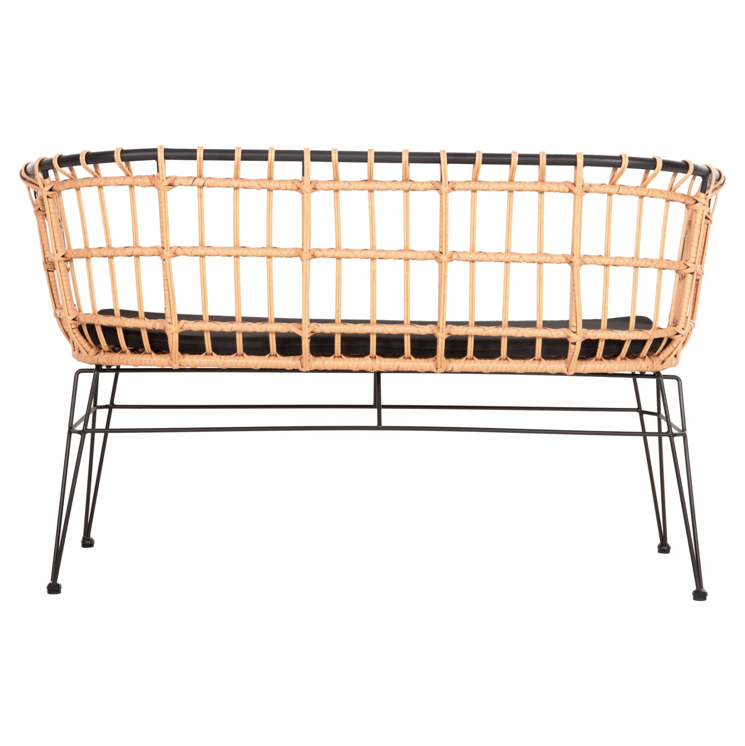 OUTDOOR SOFA(BENCH) 2-SEATER ALLEGRA HM5692.11 P.E.RATTAN IN BEIGE-BLACK METAL FRAME 125x60x77Hcm.
