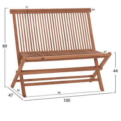 BENCH KENDALL HM18128 FOLDABLE MADE OF TEAK WOOD IN NATURAL COLOR 100x47x89Hcm.