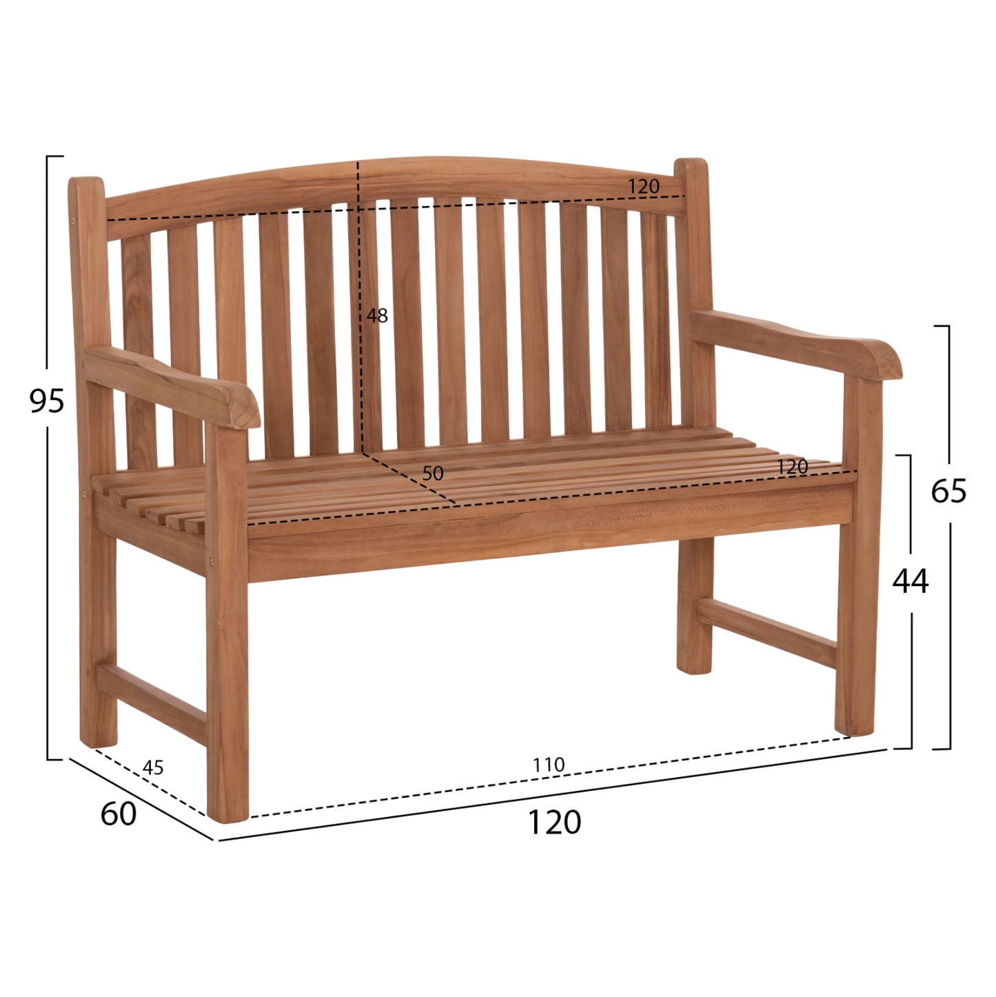 OUTDOOR 2-SEATER BENCH ELENA HM6651 TEAK WOOD--NATURAL COLOR 120x60x95Hcm.