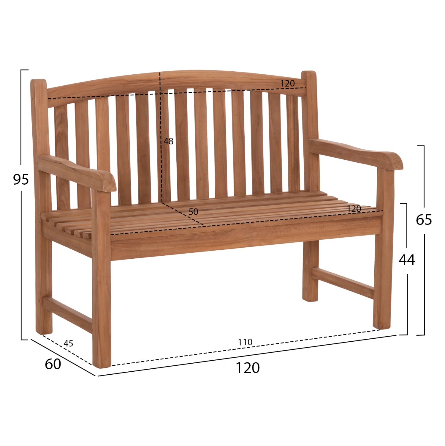 OUTDOOR 2-SEATER BENCH ELENA HM6651 TEAK WOOD--NATURAL COLOR 120x60x95Hcm.