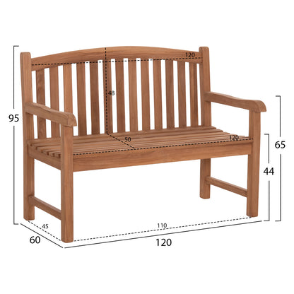 OUTDOOR 2-SEATER BENCH ELENA HM6651 TEAK WOOD--NATURAL COLOR 120x60x95Hcm.