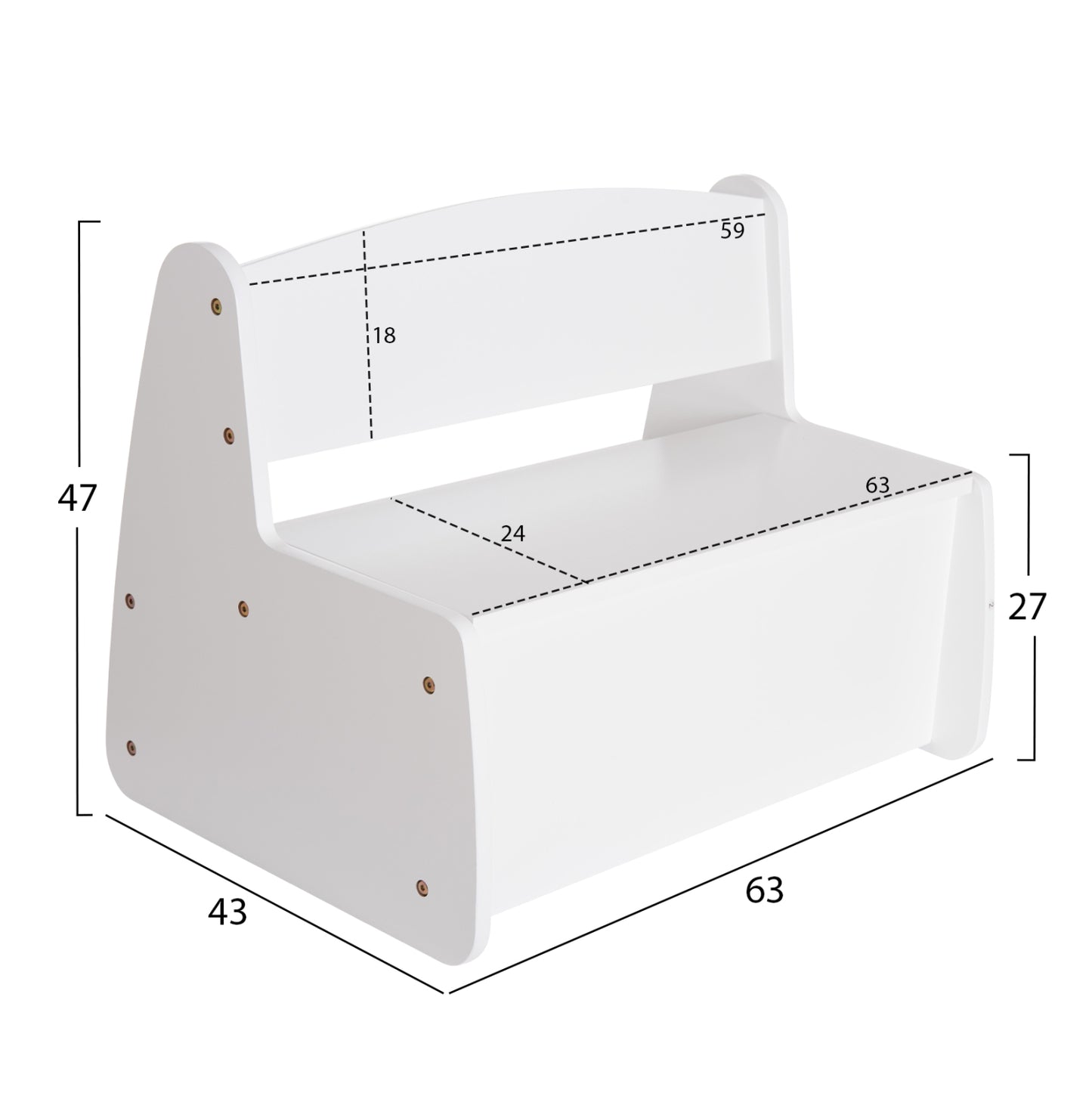 KIDS' BENCH WITH STORAGE RICKI HM18342.03 MDF & PLYWOOD IN WHITE 63x43x47Hcm.