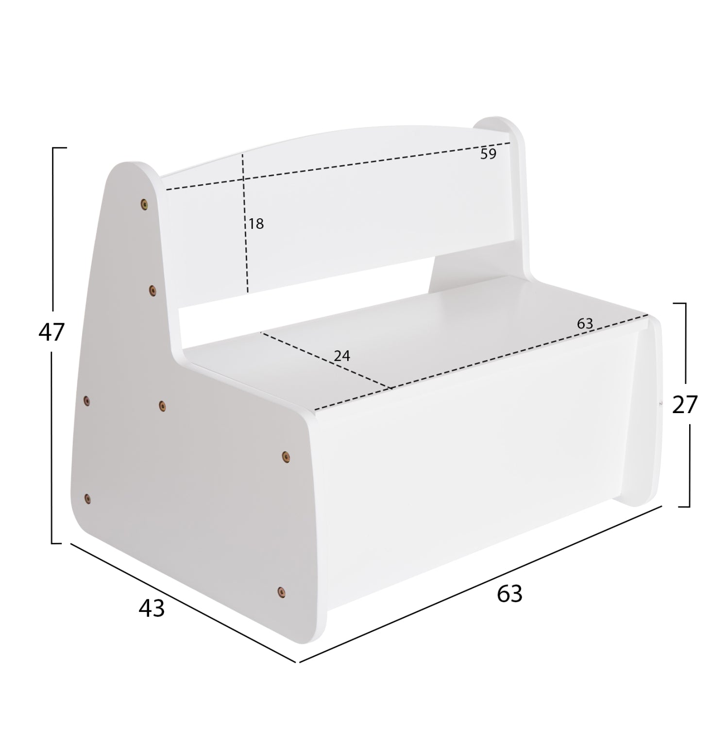 KIDS' BENCH WITH STORAGE RICKI HM18342.03 MDF & PLYWOOD IN WHITE 63x43x47Hcm.