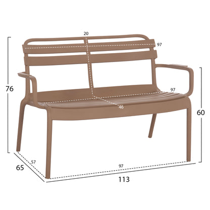 POLYPROPYLENE 2-SEATER BENCH KORVER HM6332.04 CAPPUCCINO 113x65x76Hcm.