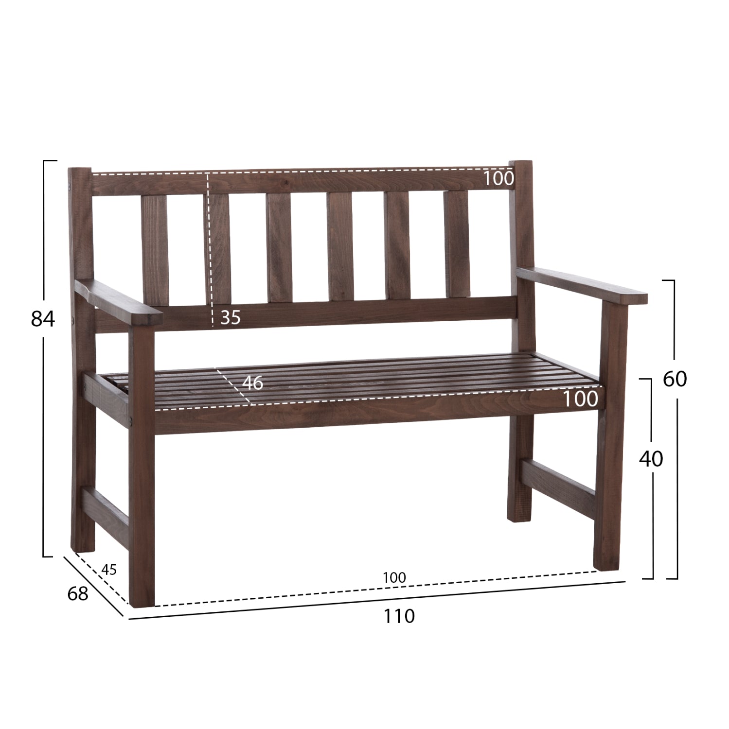 2-SEATER BENCH NAXOS FB95407 IMPREGNATED BEECH WOOD IN WALNUT COLOR 110x68x84Hcm