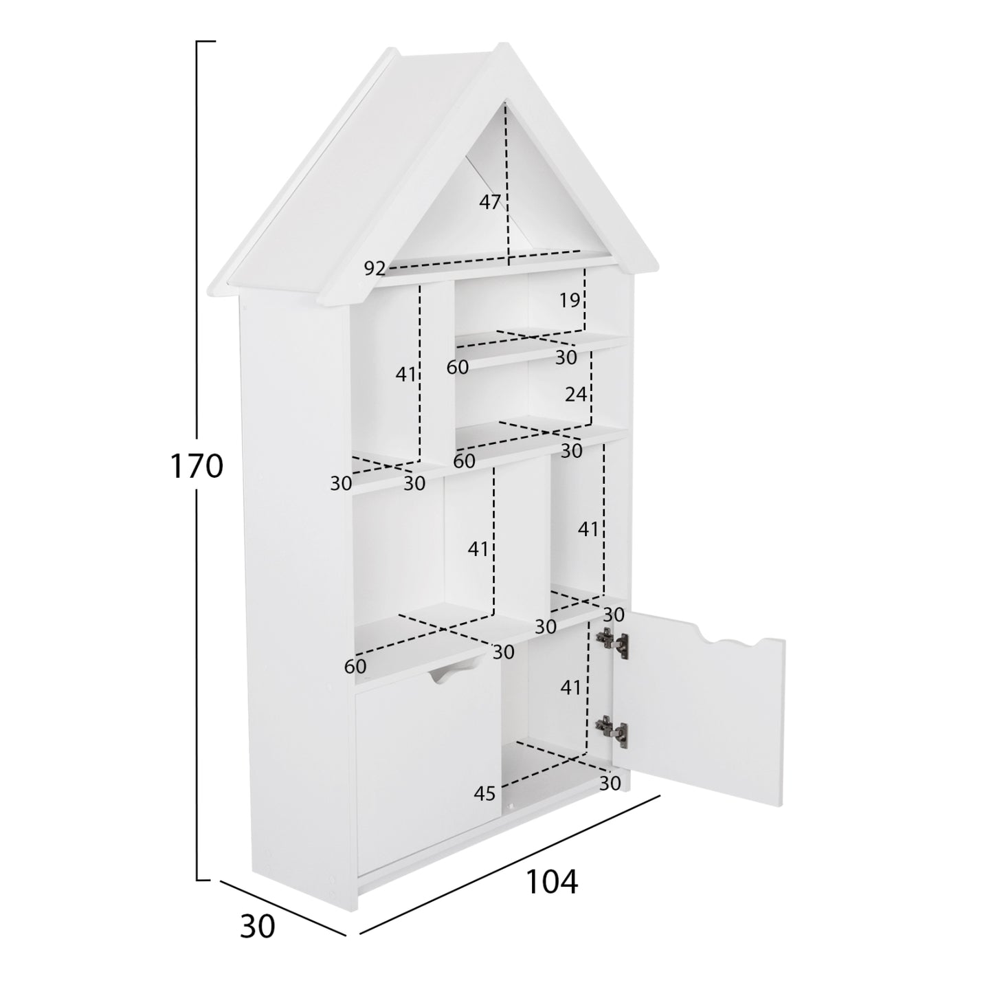 KIDS' BOOKCASE DREY HM18229.01 MELAMINE WHITE 104x30x170Hcm.