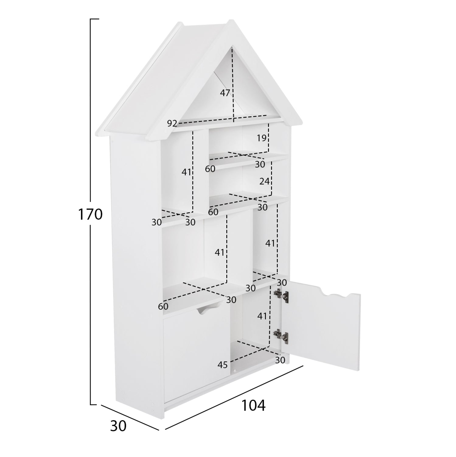 KIDS' BOOKCASE DREY HM18229.01 MELAMINE WHITE 104x30x170Hcm.