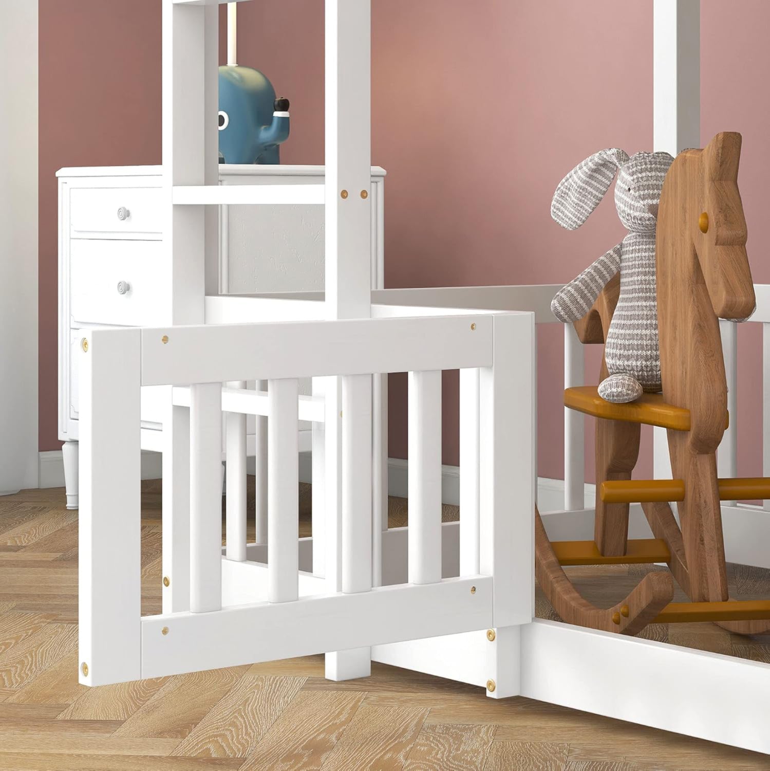 CHILDREN'S BUNKBED t.MONTESSORI PLAYKID WITH PLAYPARK HM703.03 PINE WOOD IN WHITE FOR 190x90cm..