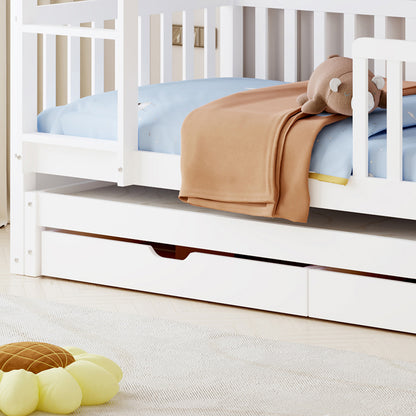 KIDS' BUNK BED WITH MATTRESSES & DRAWERS TRIPLON HM21318 PINE WOOD IN WHITE 207x97x168Hcm.