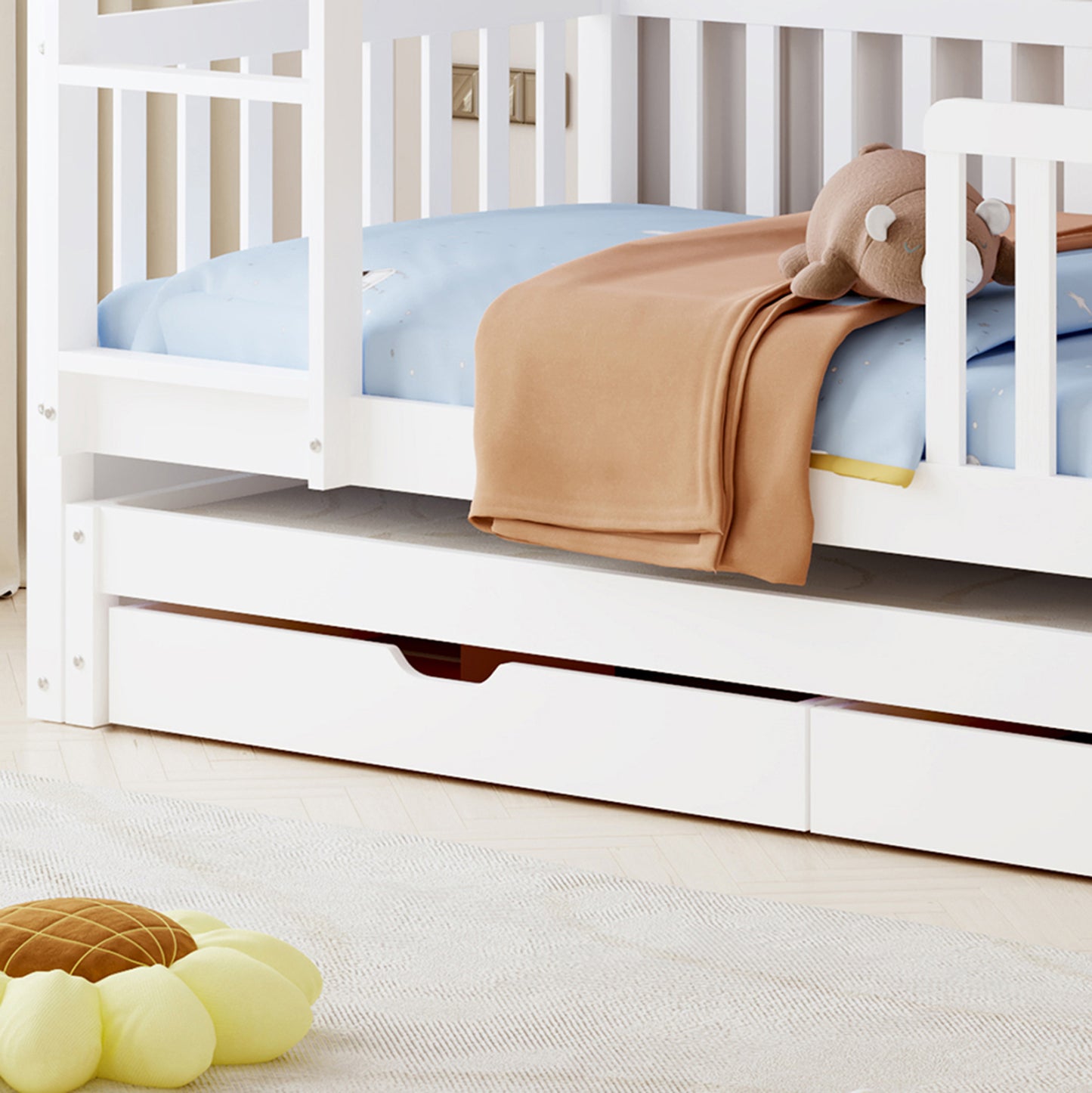 KIDS' BUNK BED WITH MATTRESSES & DRAWERS TRIPLON HM10996 PINE WOOD IN WHITE 207x97x168Hcm.