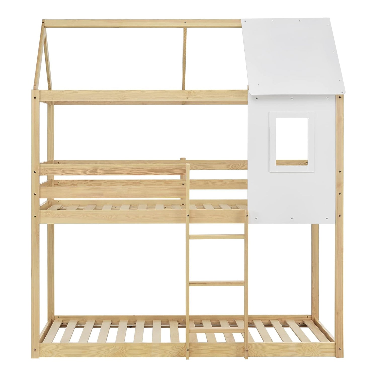 CHILDREN'S BUNKBED t.MONTESSORI HOOD HM705.01 PINE WOOD IN NATURAL-MATTRESSES 190x90cm.