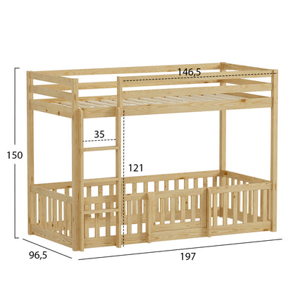 CHILDREN'S BUNKBED t.MONTESSORI PLAYKID WITH PLAYPARK HM703.01 PINE WOOD IN NATURAL FOR 190x90cm..