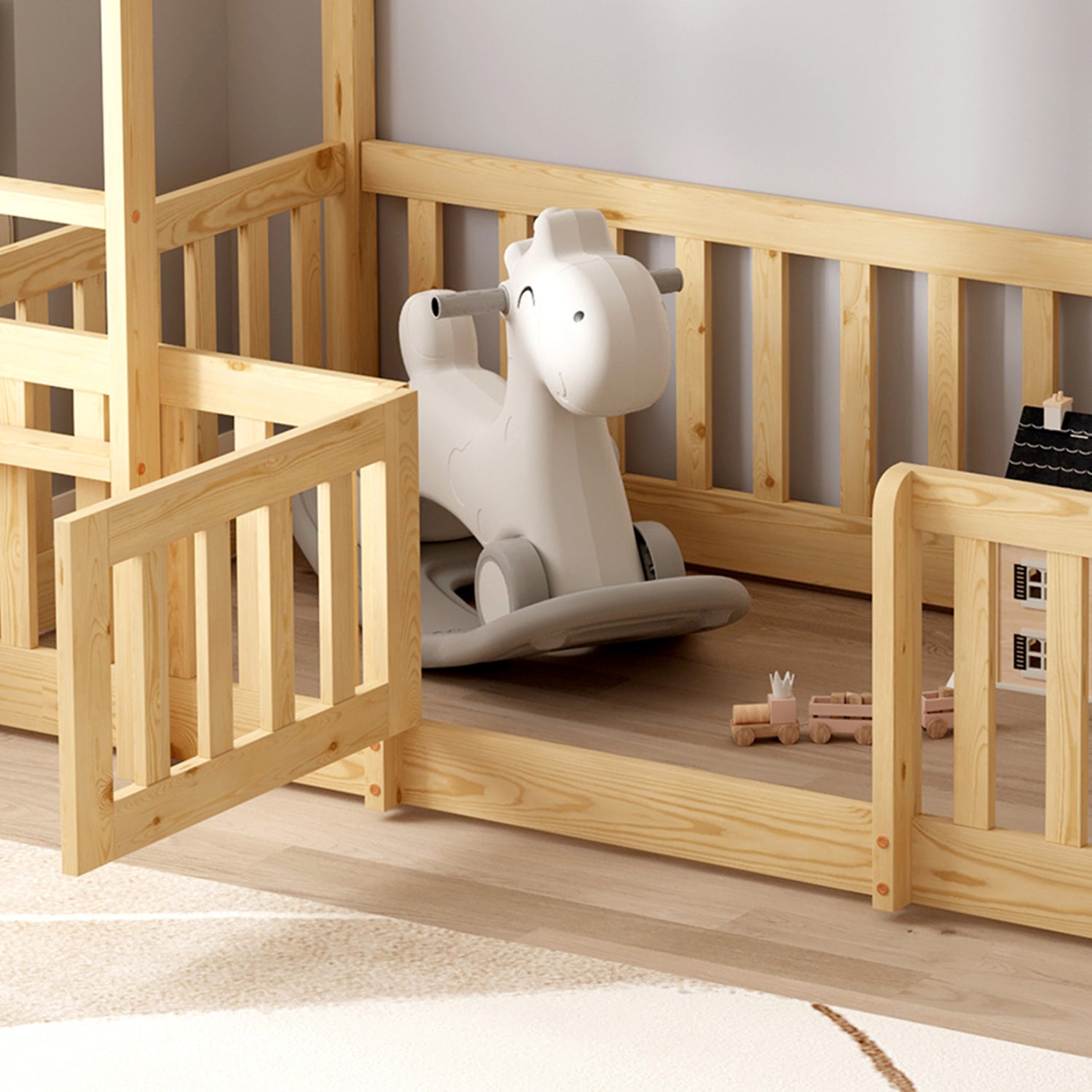 CHILDREN'S BUNKBED t.MONTESSORI PLAYKID WITH PLAYPARK HM703.01 PINE WOOD IN NATURAL FOR 190x90cm..