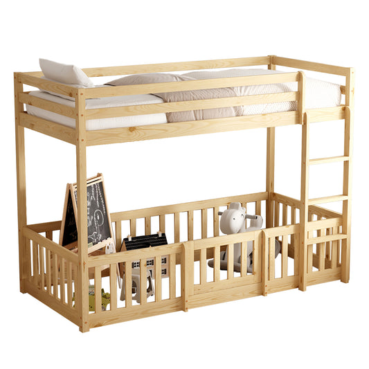 CHILDREN'S BUNKBED t.MONTESSORI PLAYKID WITH PLAYPARK HM703.01 PINE WOOD IN NATURAL FOR 190x90cm..