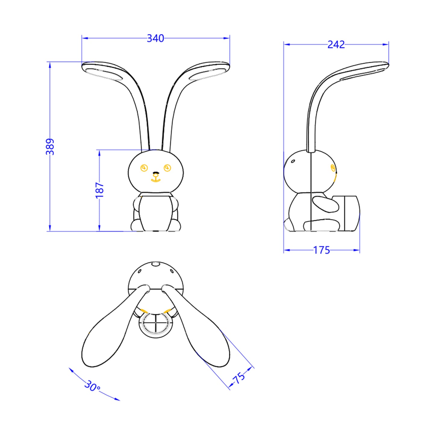 KIDS DESK LAMP LED BADOO HM4456.01 BUNNY FIGURE WITH PENHOLDER YELLOW ABS