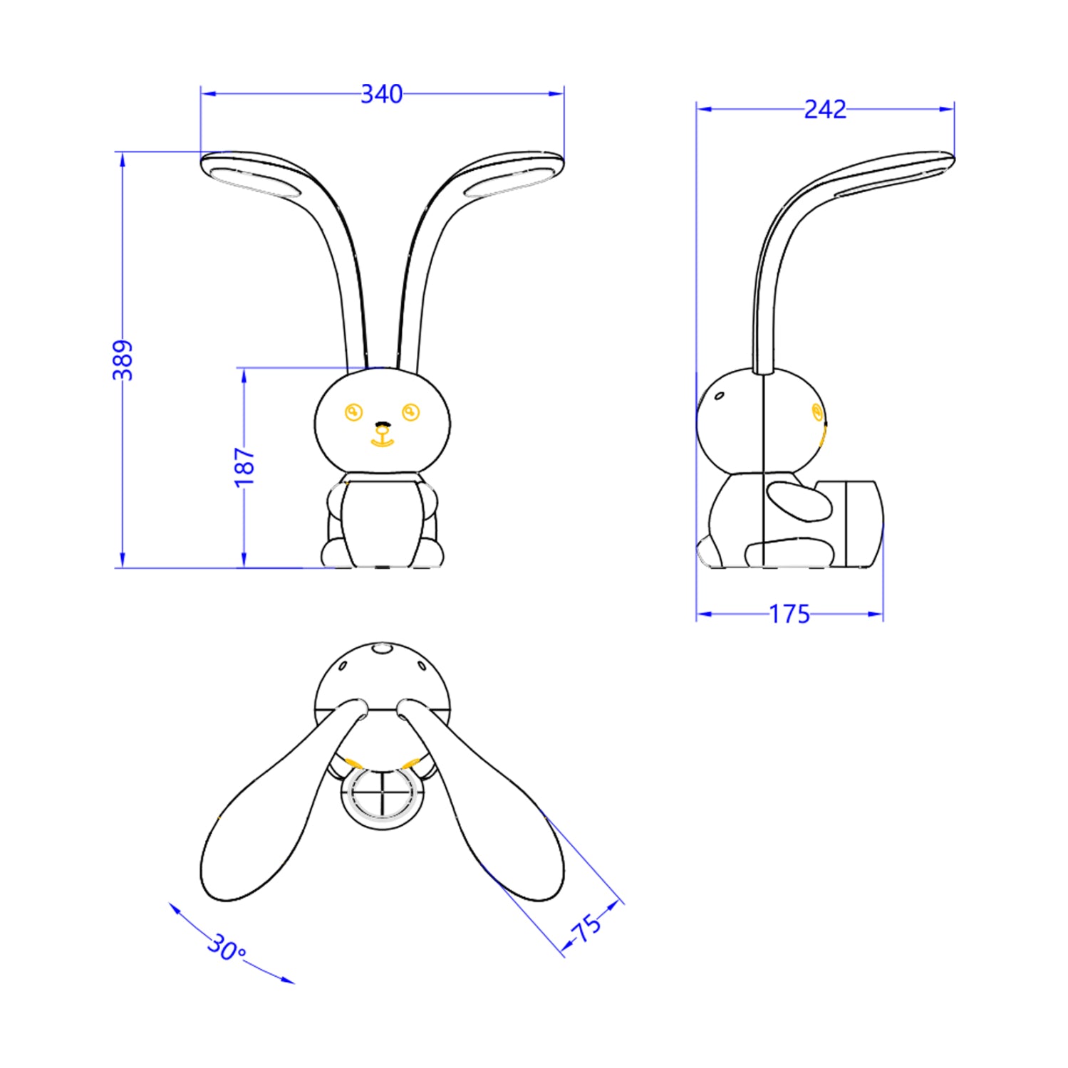 KIDS DESK LAMP LED BADOO HM4456.01 BUNNY FIGURE WITH PENHOLDER YELLOW ABS