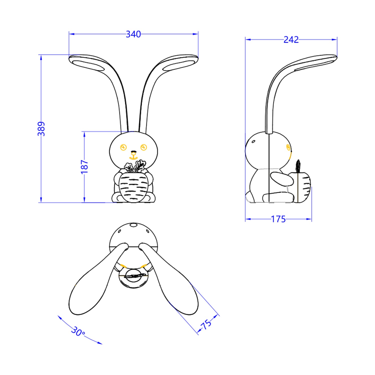 KIDS DESK LAMP LED BADOO BUNNY FIGURE HM4456.01 WHITE ABS