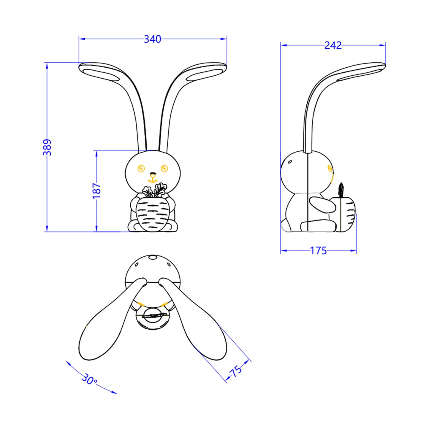 KIDS DESK LAMP LED BADOO BUNNY FIGURE HM4456.03 SKY BLUE ABS