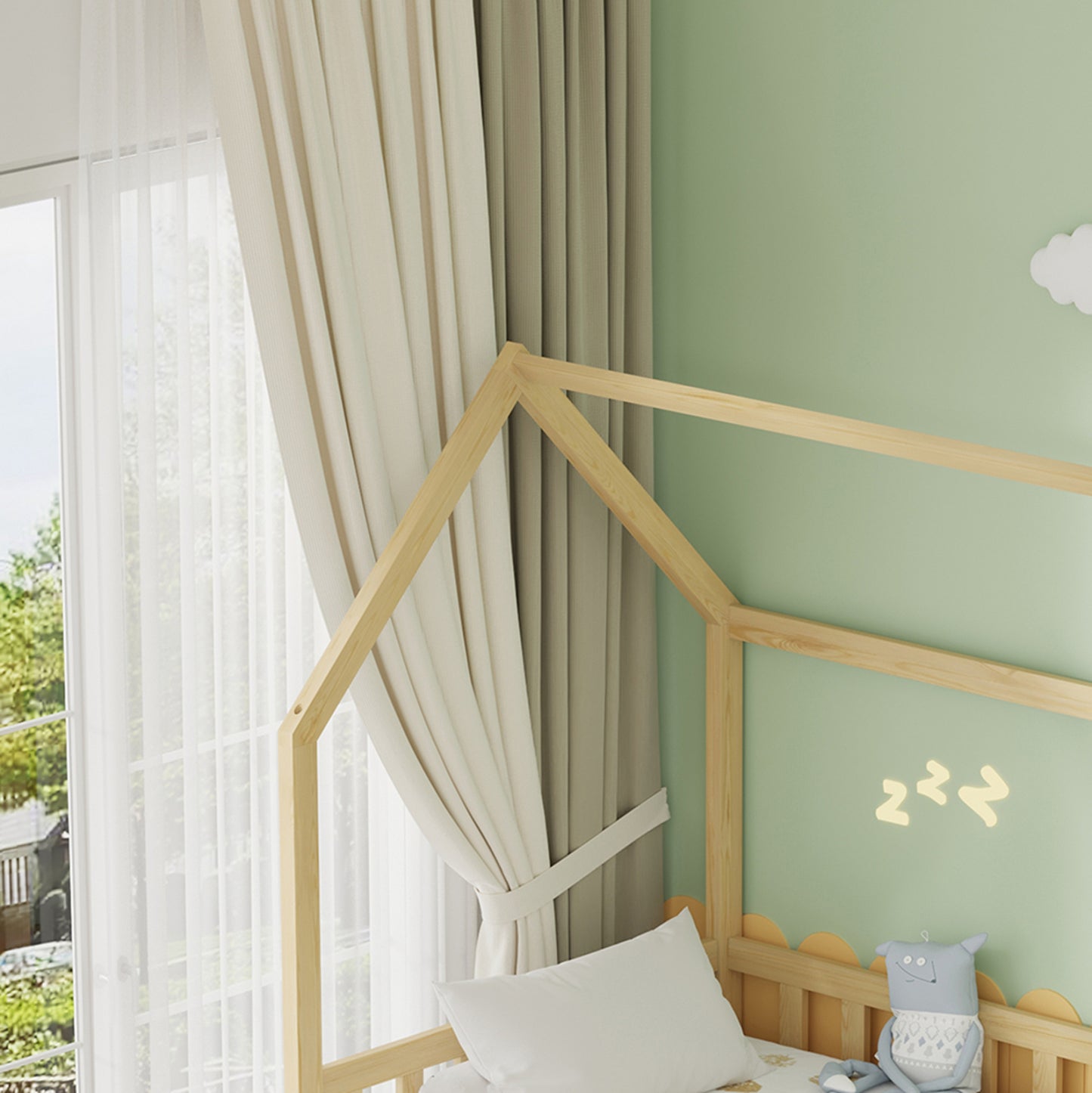 KIDS' BED WITH MATTRESSES & DRAWERS PHYLLIS HM21323.01 PINE WOOD IN NATURAL 206x97x166Hcm.