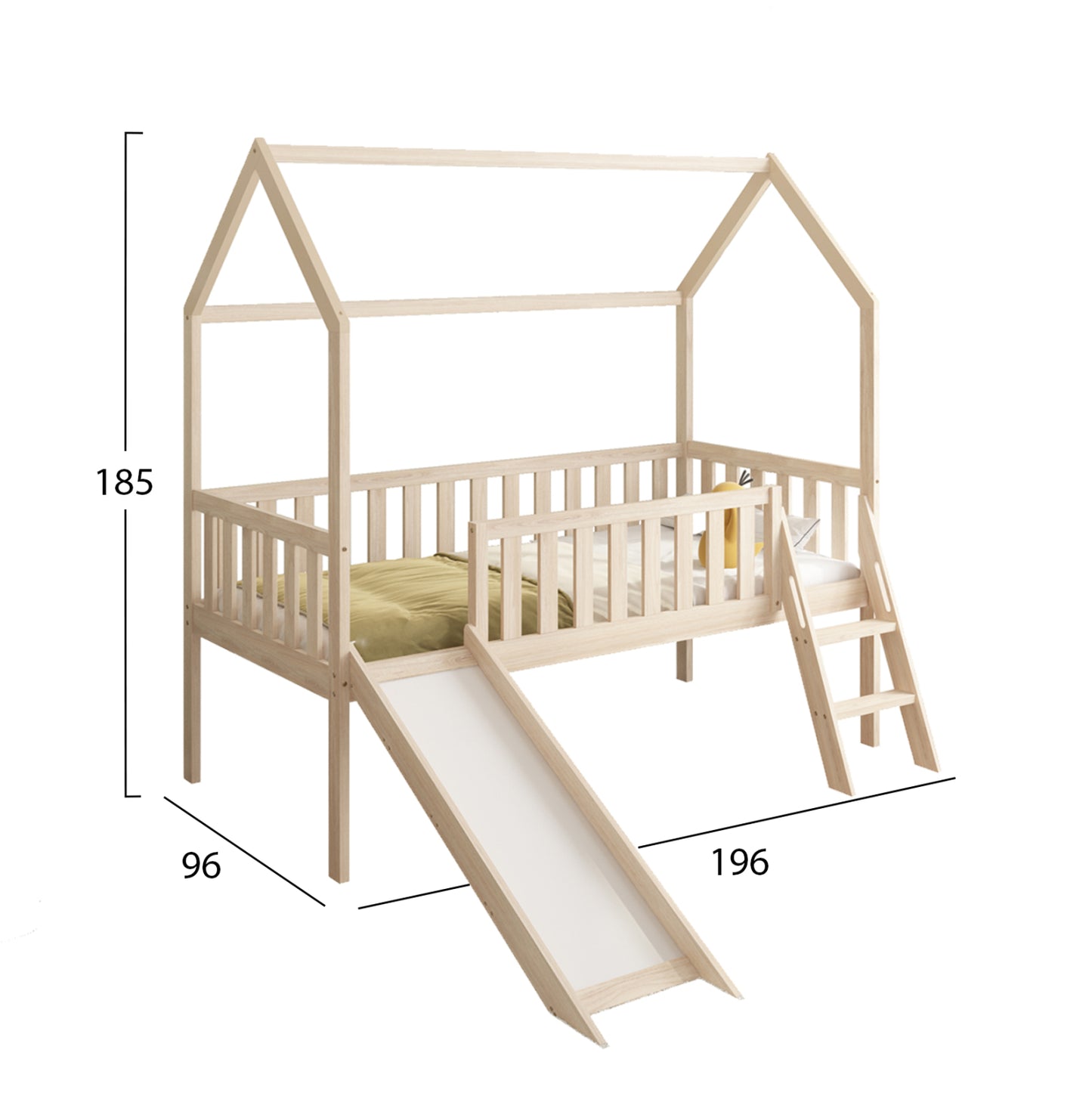 BED FOR KIDS t.MONTESSORI WITH SLIDE PHYLLIS HM701.01 PINE WOOD IN NATURAL FOR MATTRESS 190x90cm.