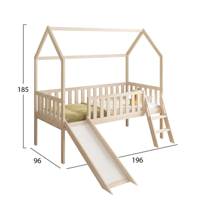 BED FOR KIDS t.MONTESSORI WITH SLIDE PHYLLIS HM701.01 PINE WOOD IN NATURAL FOR MATTRESS 190x90cm.