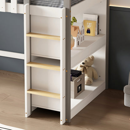 KID'S BED t.MONTESSORI WITH SHELVES HOMI HM712 PINE WOOD IN WHITE-GREY FOR MATTRERSS 90x190cm.