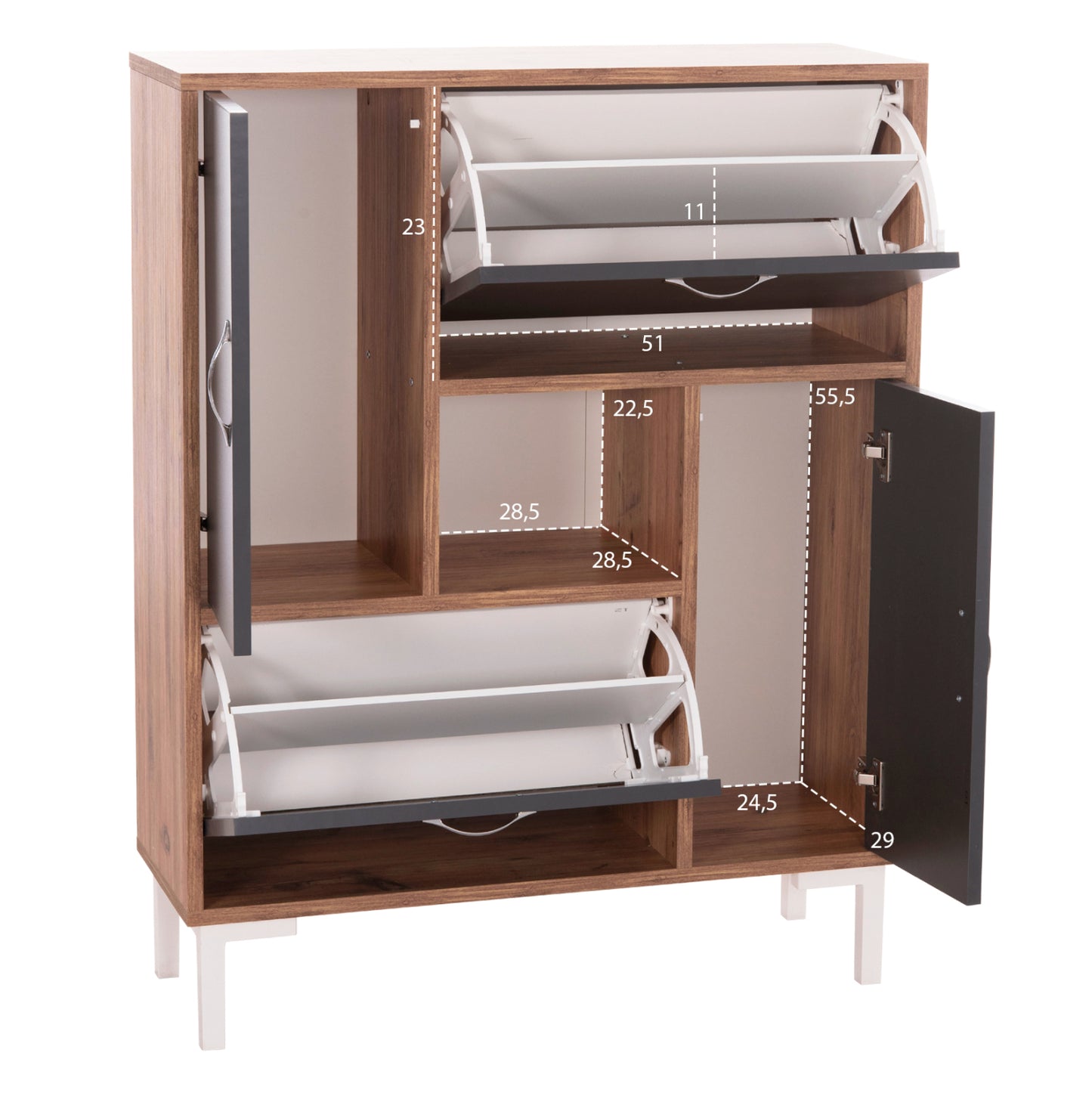 SHOE CABINET MEDY HM18187.02 MELAMINE IN ANTHRACITE & NATURAL-BLACK LEGS 85x30x108.5Hcm.