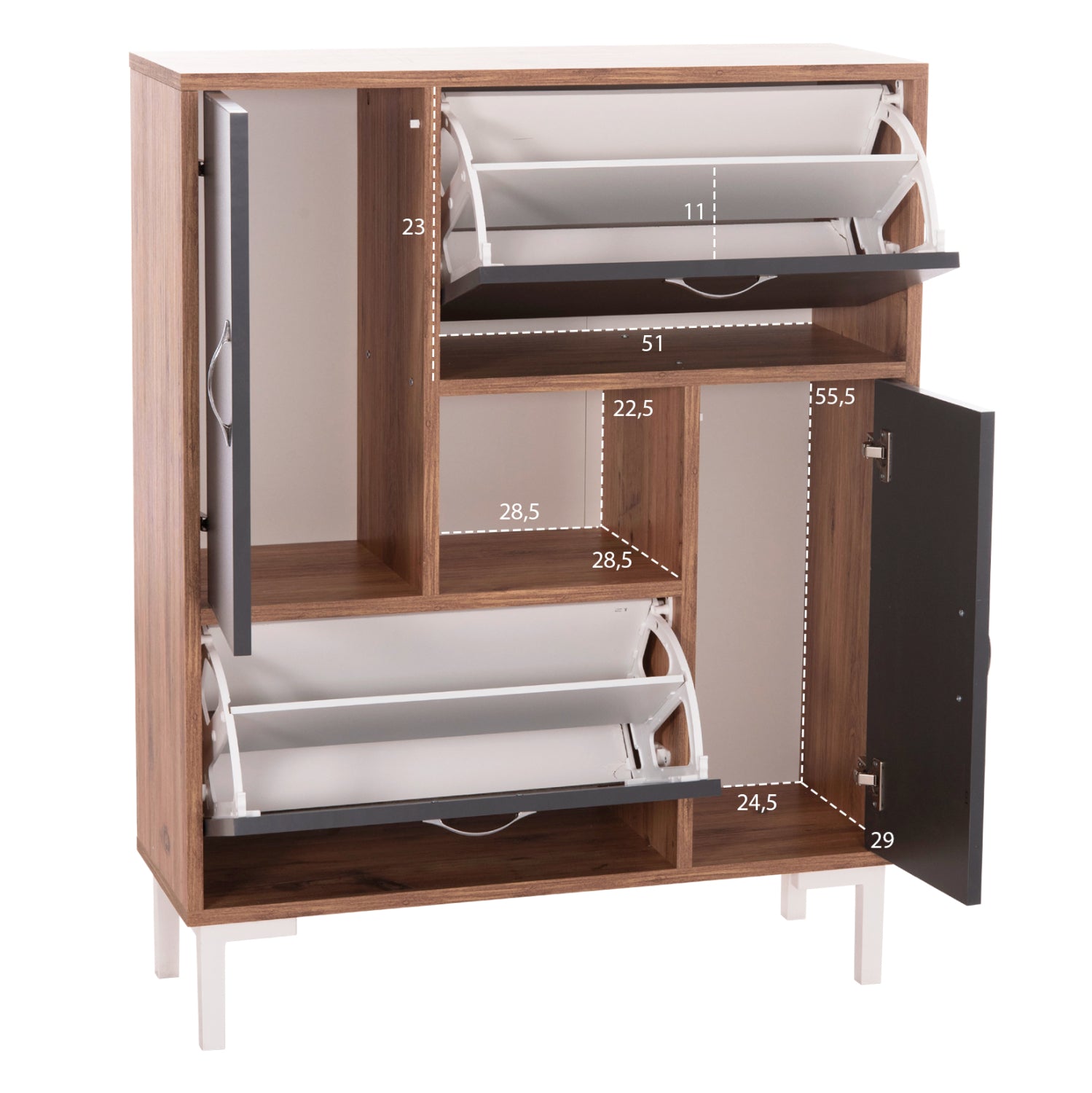 SHOE CABINET MEDY HM18187.02 MELAMINE IN ANTHRACITE & NATURAL-BLACK LEGS 85x30x108.5Hcm.