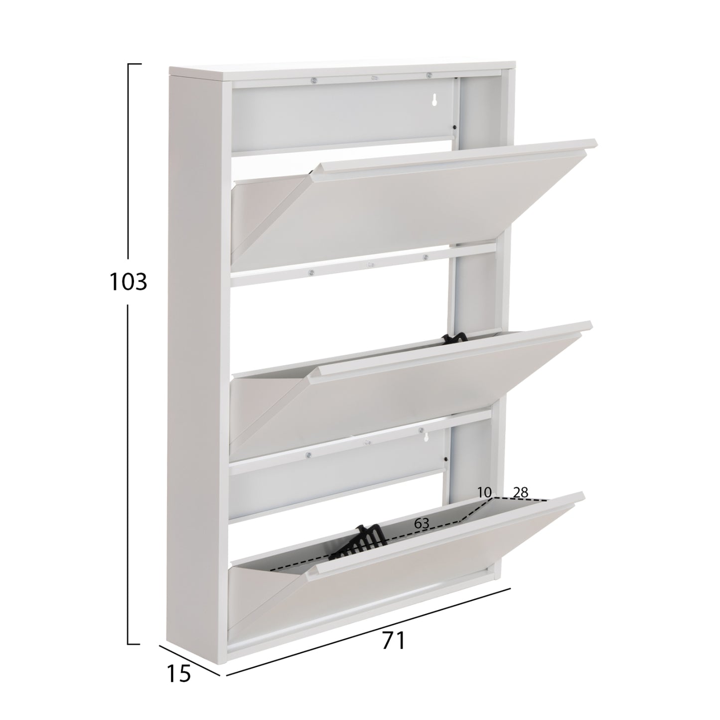 SHOE CABINET STARK HM6633.02 METAL IN WHITE--3 MAGNETIC DOORS 71x15x103Hcm.
