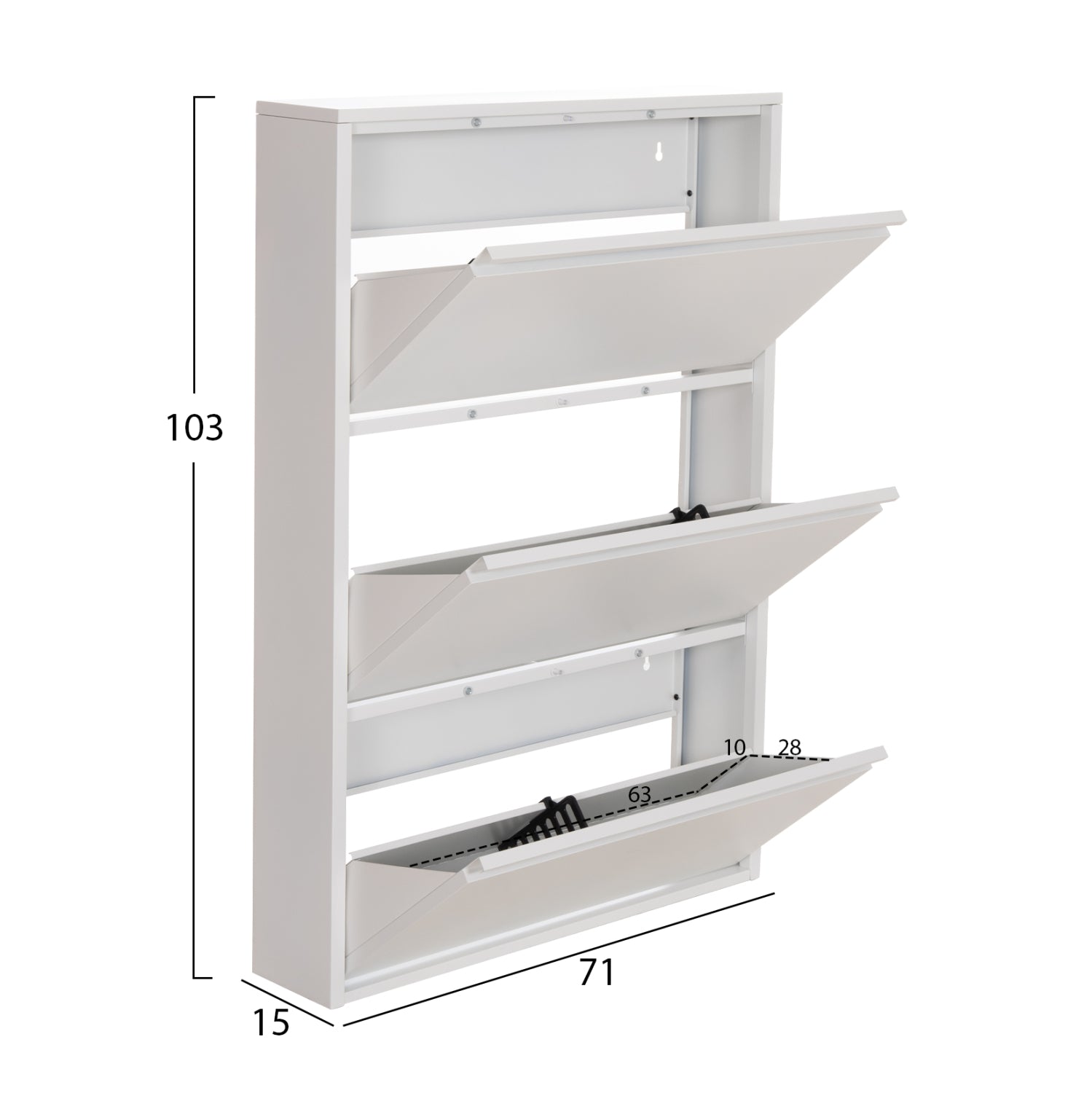 SHOE CABINET STARK HM6633.02 METAL IN WHITE--3 MAGNETIC DOORS 71x15x103Hcm.