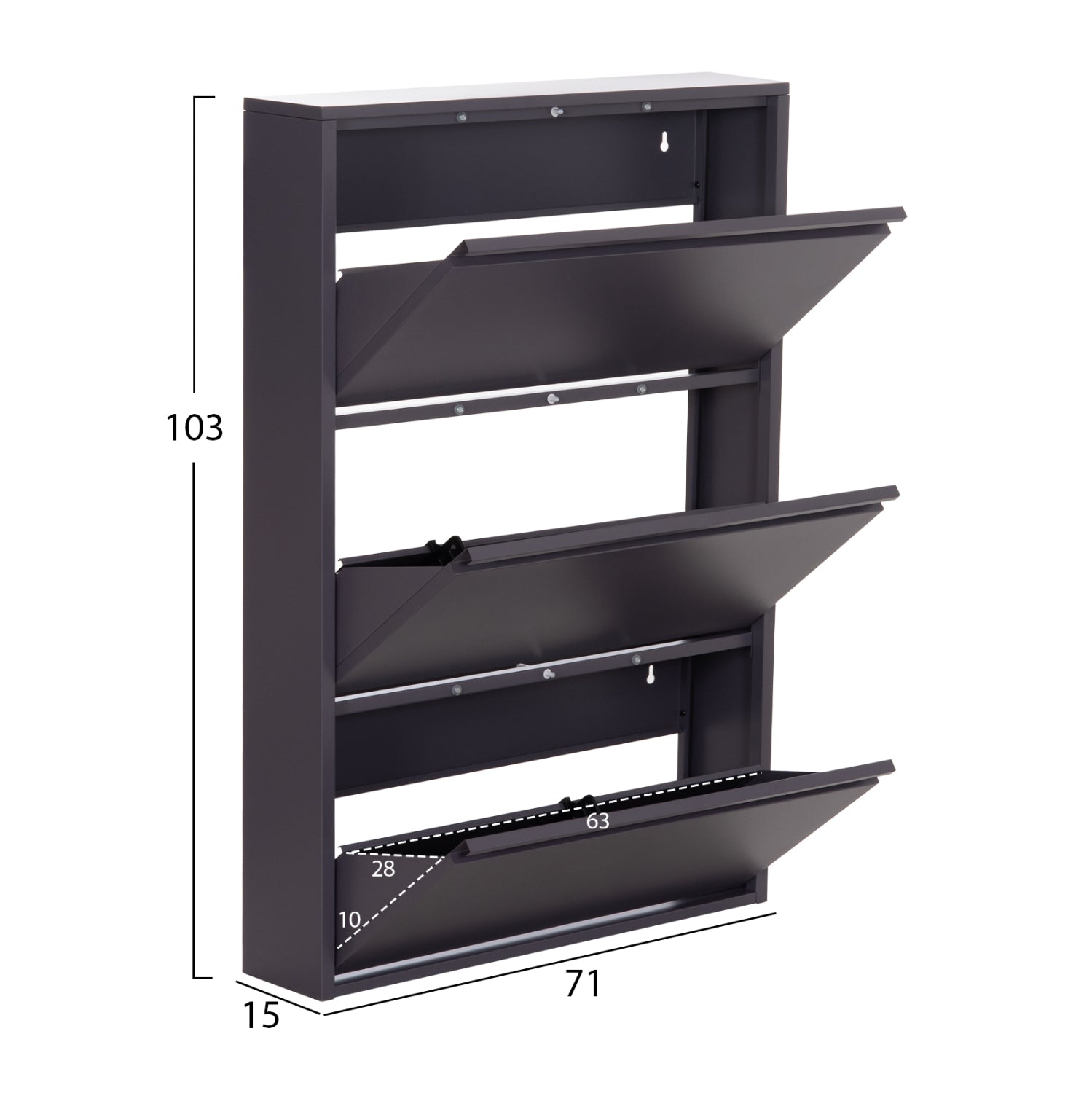 SHOE CABINET STARK HM6633.03 METAL IN ANTHRACITE--3 MAGNETIC DOORS 71x15x103Hcm.