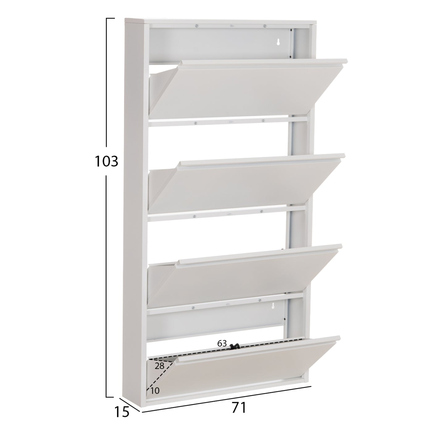 SHOE CABINET STARK HM6634.02 METAL IN WHITE--4 MAGNETIC DOORS 71x15x137Hcm.