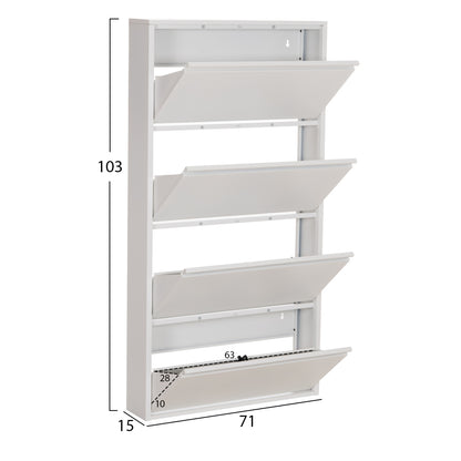 SHOE CABINET STARK HM6634.02 METAL IN WHITE--4 MAGNETIC DOORS 71x15x137Hcm.