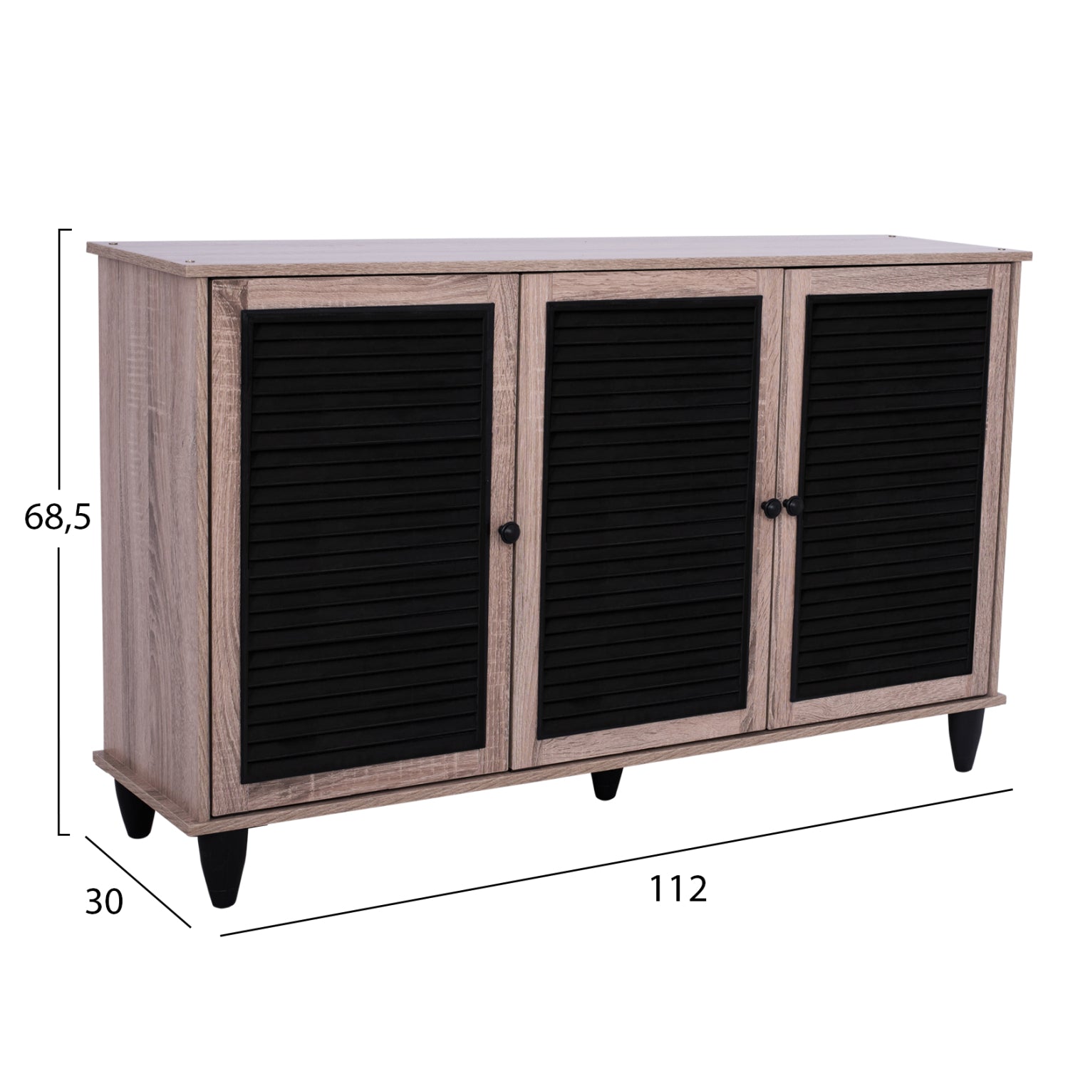Shoe Cabinet 3 Door MCKENNA HM2267.02 melamine Sonama - black color 112x30x68,5 cm