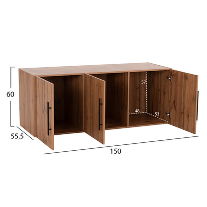 WARDROBE 3-LEAF LOFT CARYS HM747.12 MELAMINE IN NATURAL WOOD COLOR 150x55.5x60Hcm.