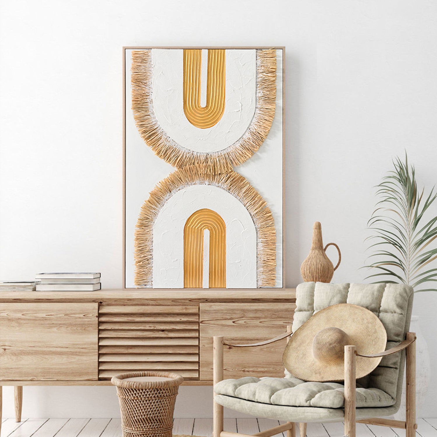 WALL PAINTING 3D HM4537.01 WITH BEIGE PS FRAME-WHITE CANVAS-HANDMADE 80x3,5x120Hcm.