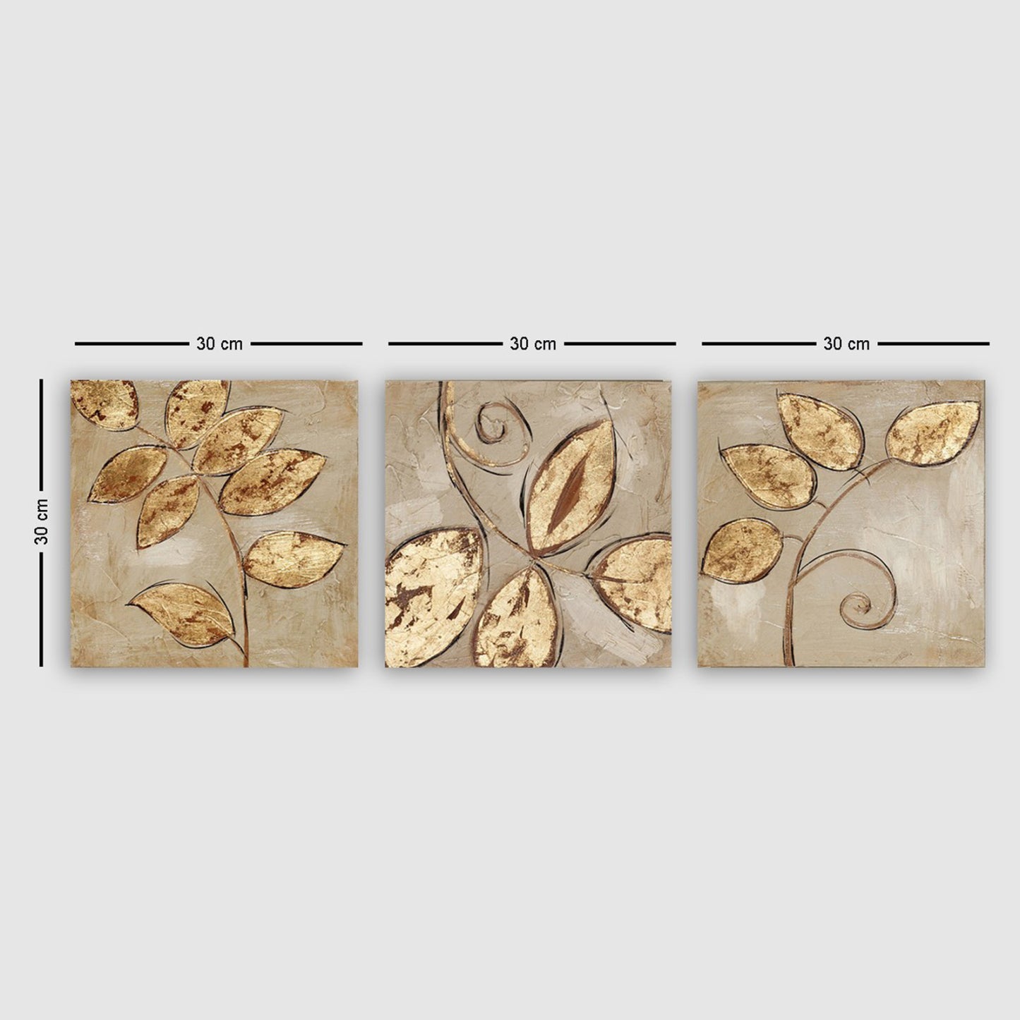 CANVAS PAINTING TRIPTYCH GOLDEN LEAVES HM7327 90Χ3Χ30cm.