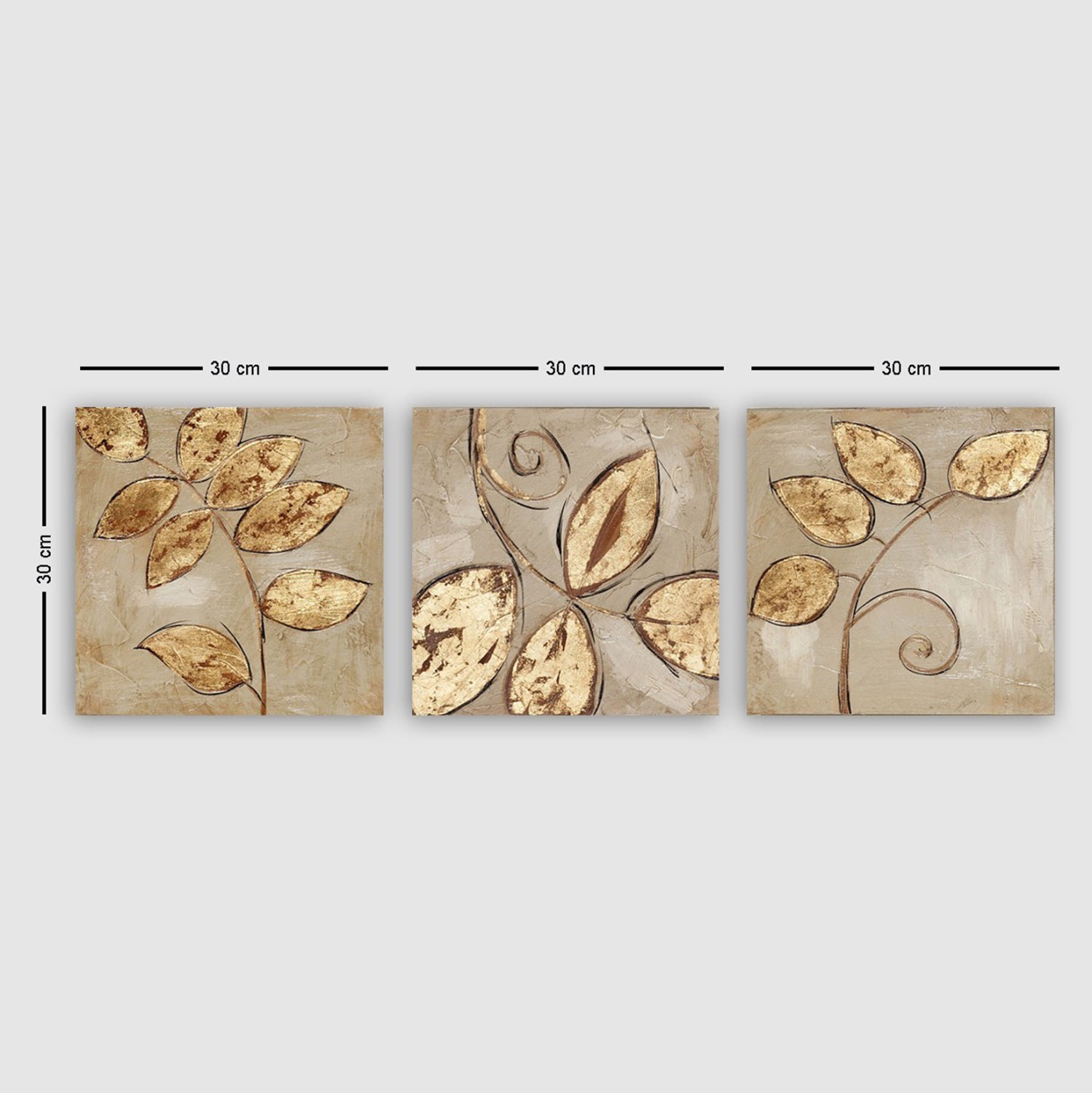 CANVAS PAINTING TRIPTYCH GOLDEN LEAVES HM7327 90Χ3Χ30cm.