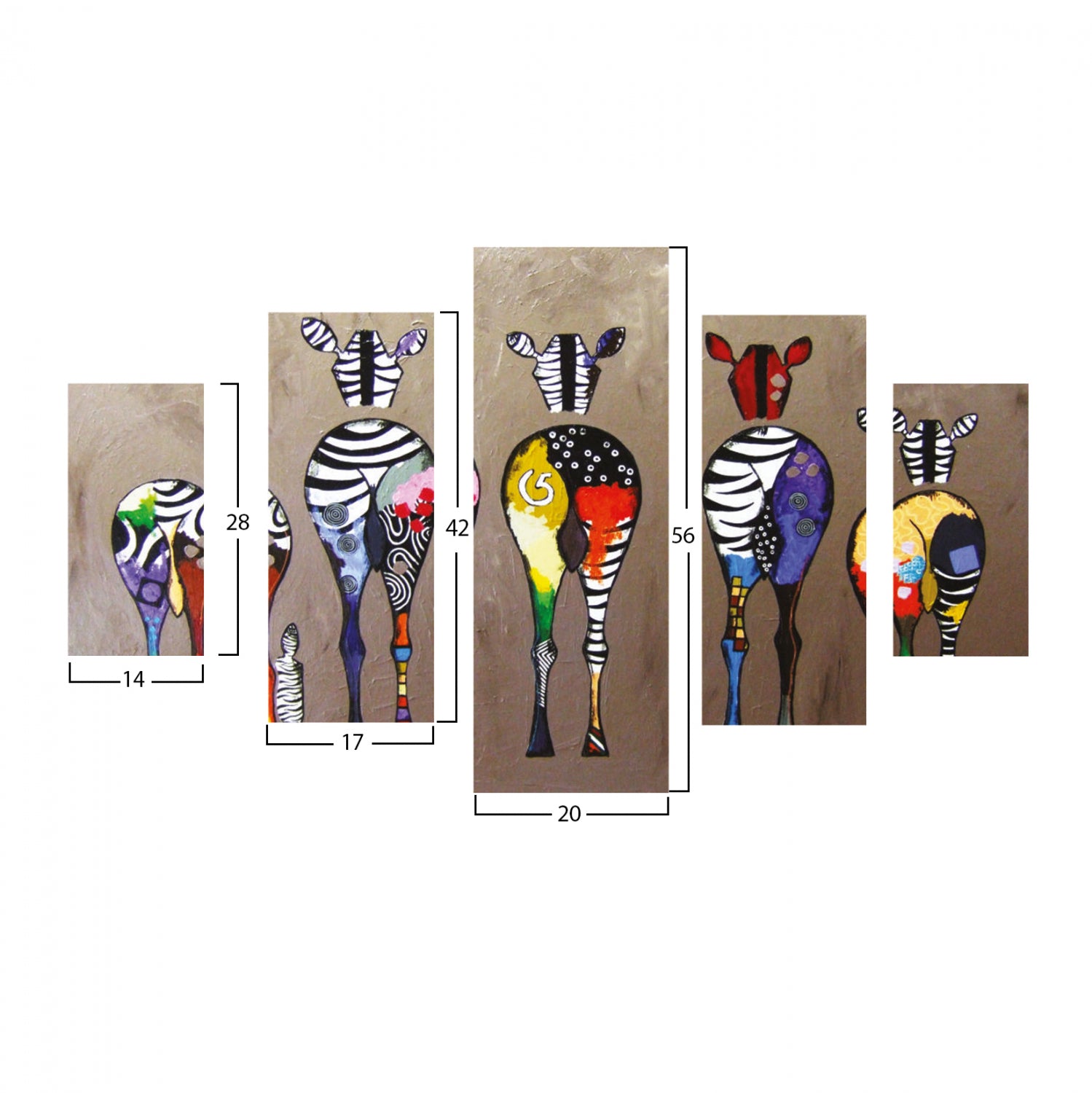 5 PCS MDF PAINTING COLORFUL ZEBRAS 82Χ56x3 HM7207.03